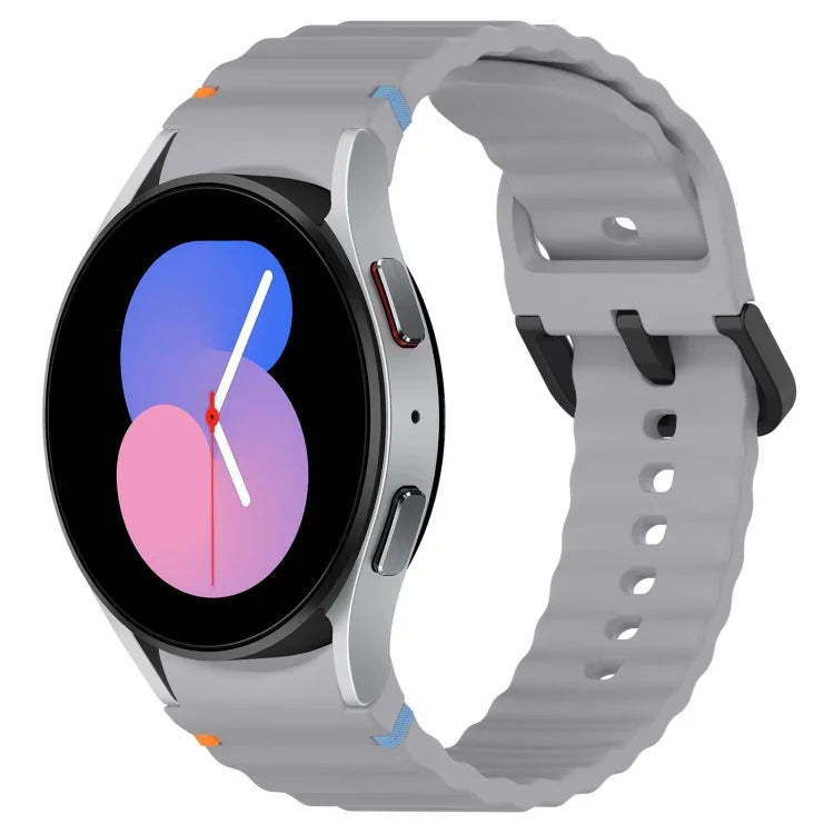 Dây đồng hồ silicone họa tiết sóng khâu khóa đen, Dành cho Samsung Galaxy Watch 5 40 / 44mm, Dành cho Samsung Galaxy Watch 5 Pro, Dành cho Samsung Galaxy Watch 4 40 / 44mm, Dành cho Samsung Galaxy Watch 4 Classic 42 / 46mm