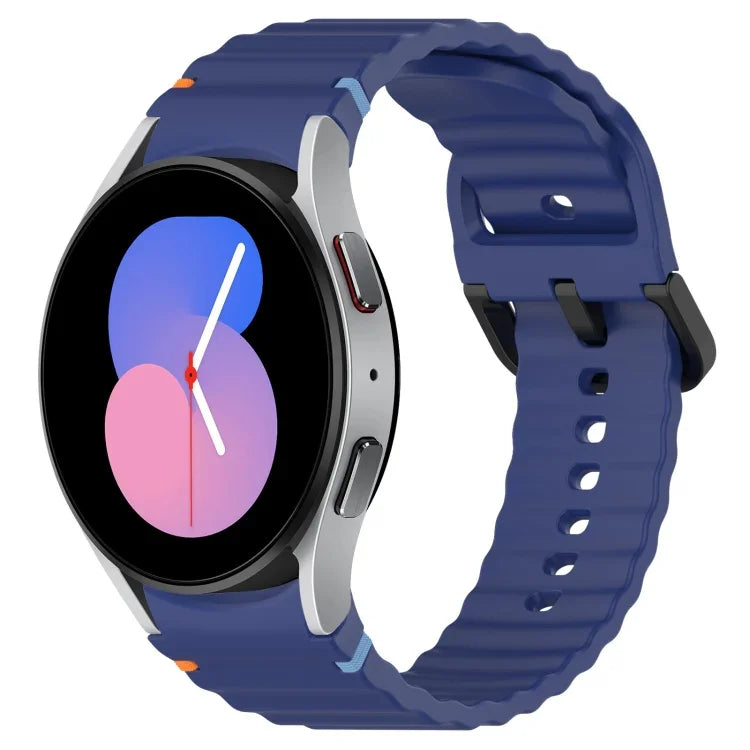 Dây đồng hồ silicone họa tiết sóng khâu khóa đen, Dành cho Samsung Galaxy Watch 5 40 / 44mm, Dành cho Samsung Galaxy Watch 5 Pro, Dành cho Samsung Galaxy Watch 4 40 / 44mm, Dành cho Samsung Galaxy Watch 4 Classic 42 / 46mm