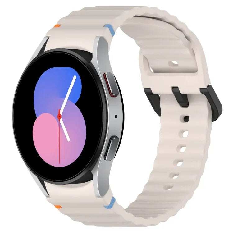 Dây đồng hồ silicone họa tiết sóng khâu khóa đen, Dành cho Samsung Galaxy Watch 5 40 / 44mm, Dành cho Samsung Galaxy Watch 5 Pro, Dành cho Samsung Galaxy Watch 4 40 / 44mm, Dành cho Samsung Galaxy Watch 4 Classic 42 / 46mm
