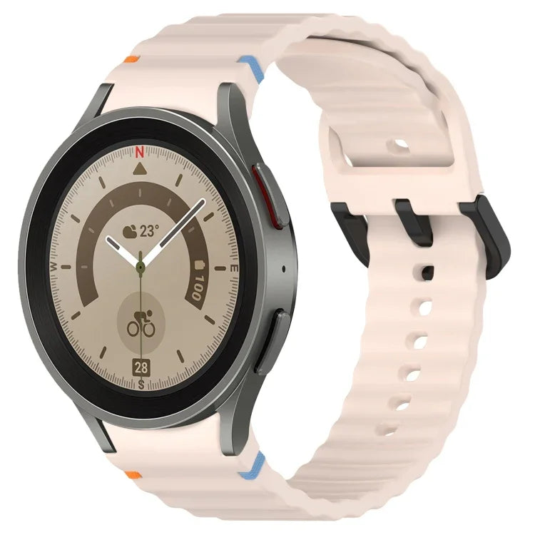 Dây đồng hồ silicone họa tiết sóng khâu khóa đen, Dành cho Samsung Galaxy Watch 5 40 / 44mm, Dành cho Samsung Galaxy Watch 5 Pro, Dành cho Samsung Galaxy Watch 4 40 / 44mm, Dành cho Samsung Galaxy Watch 4 Classic 42 / 46mm