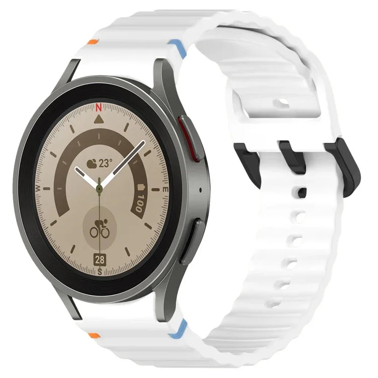 Dây đồng hồ silicone họa tiết sóng khâu khóa đen, Dành cho Samsung Galaxy Watch 5 40 / 44mm, Dành cho Samsung Galaxy Watch 5 Pro, Dành cho Samsung Galaxy Watch 4 40 / 44mm, Dành cho Samsung Galaxy Watch 4 Classic 42 / 46mm