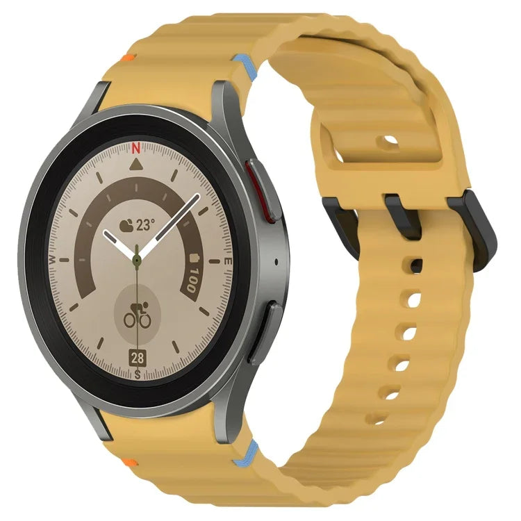 Dây đồng hồ silicone họa tiết sóng khâu khóa đen, Dành cho Samsung Galaxy Watch 5 40 / 44mm, Dành cho Samsung Galaxy Watch 5 Pro, Dành cho Samsung Galaxy Watch 4 40 / 44mm, Dành cho Samsung Galaxy Watch 4 Classic 42 / 46mm