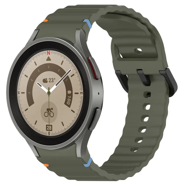 Dây đồng hồ silicone họa tiết sóng khâu khóa đen, Dành cho Samsung Galaxy Watch 5 40 / 44mm, Dành cho Samsung Galaxy Watch 5 Pro, Dành cho Samsung Galaxy Watch 4 40 / 44mm, Dành cho Samsung Galaxy Watch 4 Classic 42 / 46mm