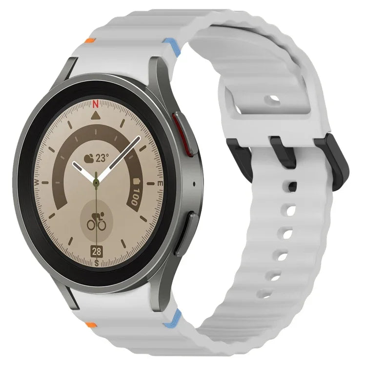 Dây đồng hồ silicone họa tiết sóng khâu khóa đen, Dành cho Samsung Galaxy Watch 5 40 / 44mm, Dành cho Samsung Galaxy Watch 5 Pro, Dành cho Samsung Galaxy Watch 4 40 / 44mm, Dành cho Samsung Galaxy Watch 4 Classic 42 / 46mm