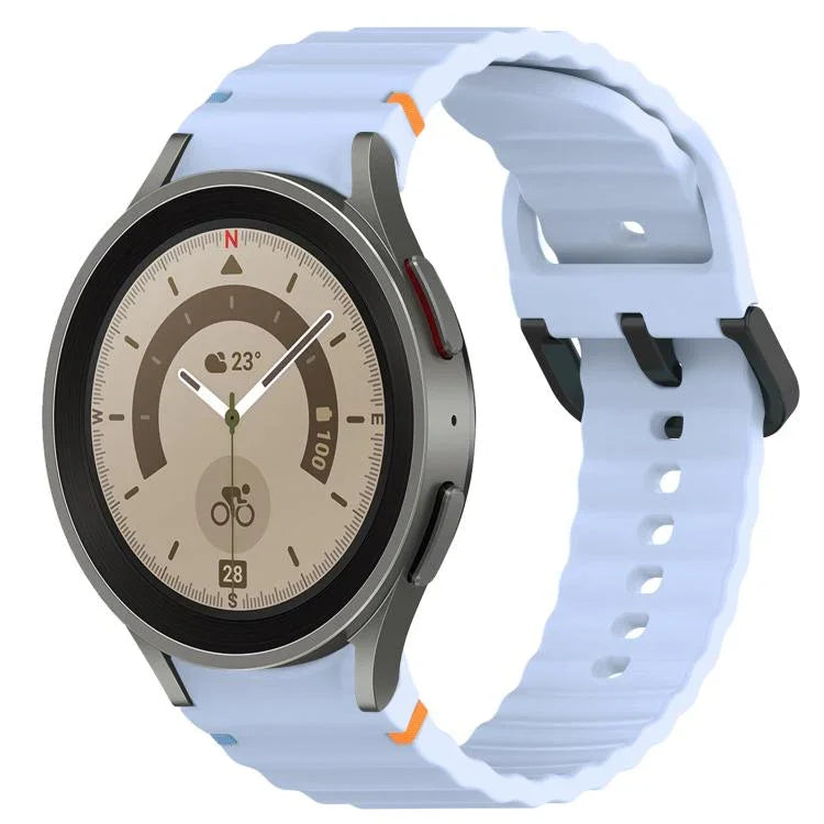 Dây đồng hồ silicone họa tiết sóng khâu khóa đen, Dành cho Samsung Galaxy Watch 5 40 / 44mm, Dành cho Samsung Galaxy Watch 5 Pro, Dành cho Samsung Galaxy Watch 4 40 / 44mm, Dành cho Samsung Galaxy Watch 4 Classic 42 / 46mm