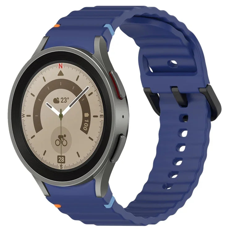 Dây đồng hồ silicone họa tiết sóng khâu khóa đen, Dành cho Samsung Galaxy Watch 5 40 / 44mm, Dành cho Samsung Galaxy Watch 5 Pro, Dành cho Samsung Galaxy Watch 4 40 / 44mm, Dành cho Samsung Galaxy Watch 4 Classic 42 / 46mm
