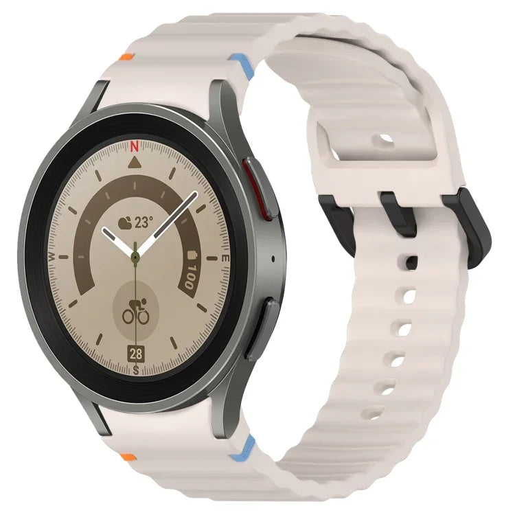 Dây đồng hồ silicone họa tiết sóng khâu khóa đen, Dành cho Samsung Galaxy Watch 5 40 / 44mm, Dành cho Samsung Galaxy Watch 5 Pro, Dành cho Samsung Galaxy Watch 4 40 / 44mm, Dành cho Samsung Galaxy Watch 4 Classic 42 / 46mm