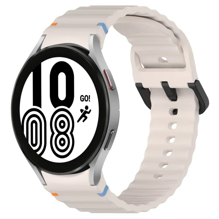 Dây đồng hồ silicone họa tiết sóng khâu khóa đen, Dành cho Samsung Galaxy Watch 5 40 / 44mm, Dành cho Samsung Galaxy Watch 5 Pro, Dành cho Samsung Galaxy Watch 4 40 / 44mm, Dành cho Samsung Galaxy Watch 4 Classic 42 / 46mm