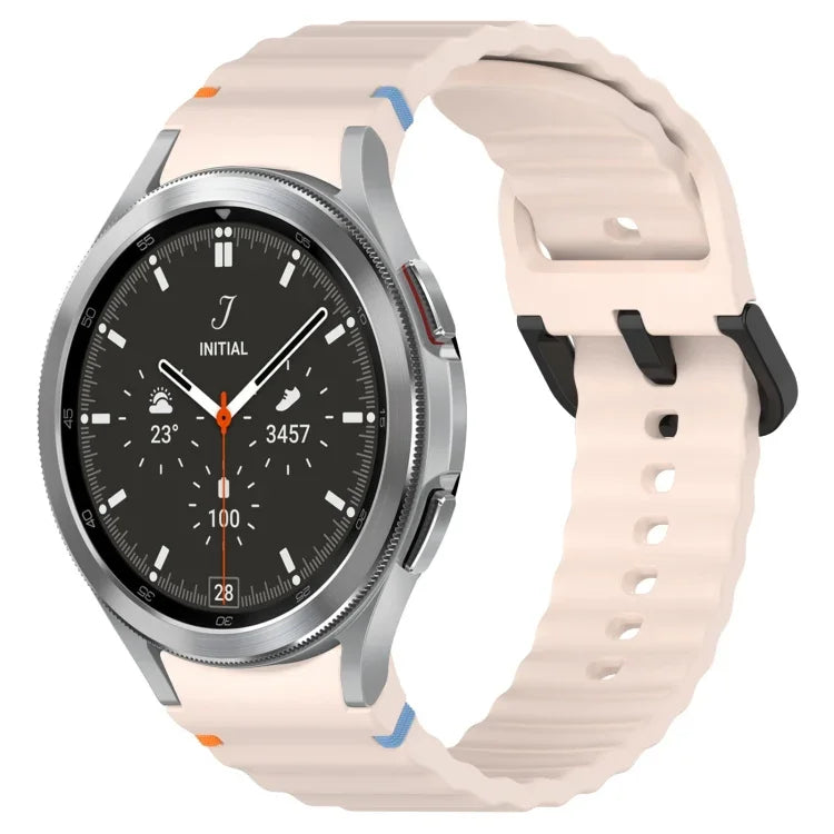 Dây đồng hồ silicone họa tiết sóng khâu khóa đen, Dành cho Samsung Galaxy Watch 5 40 / 44mm, Dành cho Samsung Galaxy Watch 5 Pro, Dành cho Samsung Galaxy Watch 4 40 / 44mm, Dành cho Samsung Galaxy Watch 4 Classic 42 / 46mm