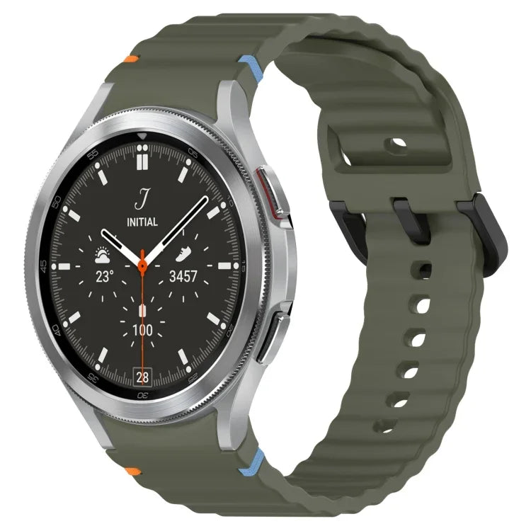 Dây đồng hồ silicone họa tiết sóng khâu khóa đen, Dành cho Samsung Galaxy Watch 5 40 / 44mm, Dành cho Samsung Galaxy Watch 5 Pro, Dành cho Samsung Galaxy Watch 4 40 / 44mm, Dành cho Samsung Galaxy Watch 4 Classic 42 / 46mm