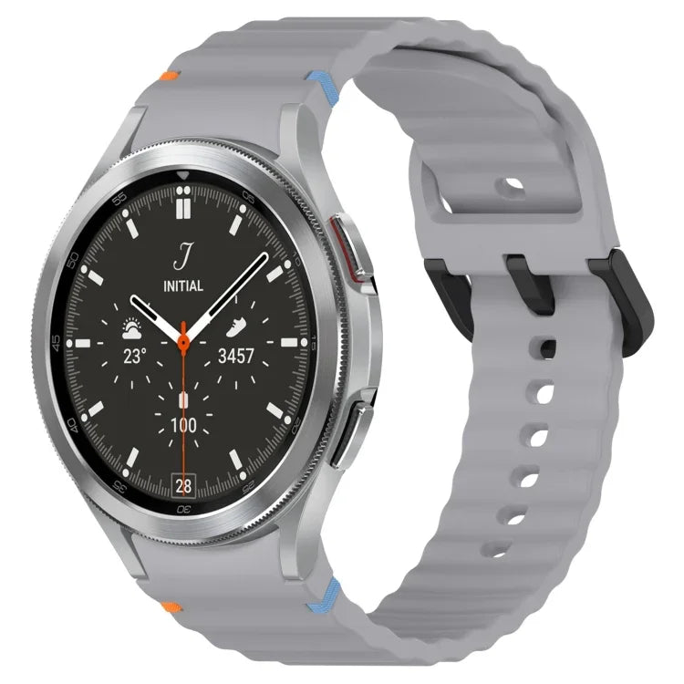 Dây đồng hồ silicone họa tiết sóng khâu khóa đen, Dành cho Samsung Galaxy Watch 5 40 / 44mm, Dành cho Samsung Galaxy Watch 5 Pro, Dành cho Samsung Galaxy Watch 4 40 / 44mm, Dành cho Samsung Galaxy Watch 4 Classic 42 / 46mm