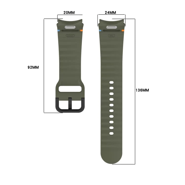 Dây đồng hồ silicone họa tiết sóng khâu khóa đen, Dành cho Samsung Galaxy Watch 5 40 / 44mm, Dành cho Samsung Galaxy Watch 5 Pro, Dành cho Samsung Galaxy Watch 4 40 / 44mm, Dành cho Samsung Galaxy Watch 4 Classic 42 / 46mm