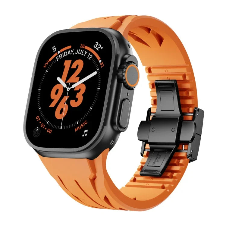 Dây đồng hồ silicone khóa bướm màu đen bằng thép không gỉ Tailor, dành cho Apple Watch 44mm / 45mm / 46mm / 49mm