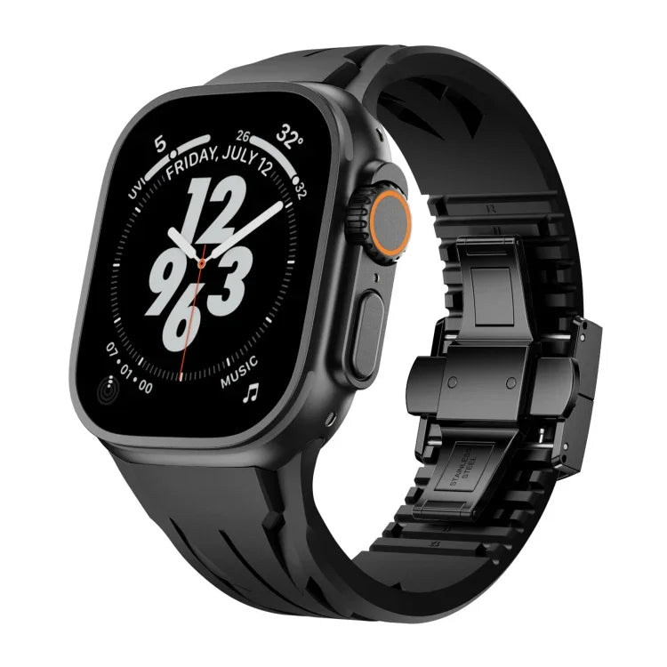 Dây đồng hồ silicone khóa bướm màu đen bằng thép không gỉ Tailor, dành cho Apple Watch 44mm / 45mm / 46mm / 49mm
