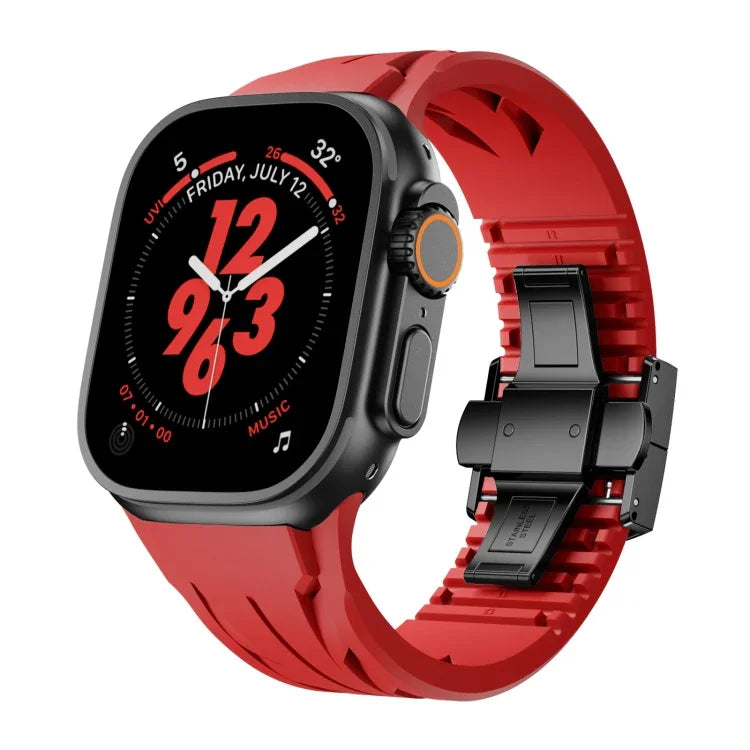 Dây đồng hồ silicone khóa bướm màu đen bằng thép không gỉ Tailor, dành cho Apple Watch 44mm / 45mm / 46mm / 49mm