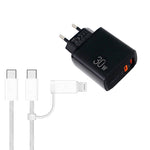 Sạc PD31 30W USB-C / Type-C + USB-A với cáp dữ liệu 2 trong 1 Type-C+8 Pin, phích cắm EU, phích cắm EU + cáp dữ liệu 2 trong 1