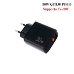Sạc PD31 30W USB-C / Type-C + USB-A với cáp dữ liệu 2 trong 1 Type-C+8 Pin, phích cắm EU, phích cắm EU + cáp dữ liệu 2 trong 1