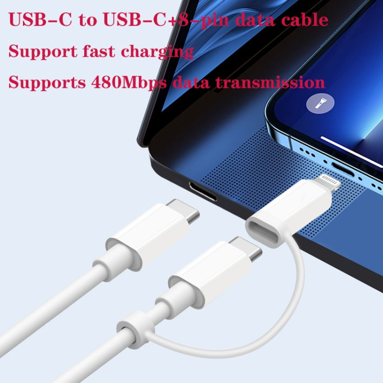 Sạc PD31 30W USB-C / Type-C + USB-A với cáp dữ liệu 2 trong 1 Type-C+8 Pin, phích cắm EU, phích cắm EU + cáp dữ liệu 2 trong 1