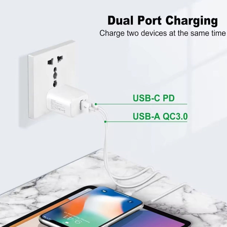 Sạc PD31 30W USB-C / Type-C + USB-A với cáp dữ liệu 2 trong 1 Type-C+8 Pin, phích cắm EU, phích cắm EU + cáp dữ liệu 2 trong 1