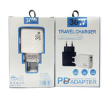 Sạc PD31 30W USB-C / Type-C + USB-A với cáp dữ liệu 2 trong 1 Type-C+8 Pin, phích cắm EU, phích cắm EU + cáp dữ liệu 2 trong 1