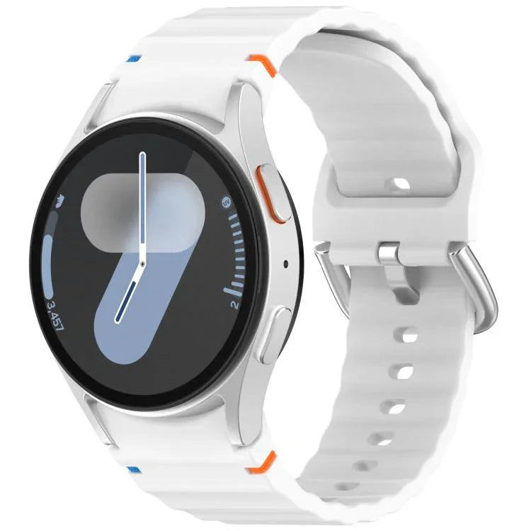 Dây đồng hồ silicone vân sóng khâu khóa bạc, Dành cho Samsung Galaxy Watch 7 40 / 44mm