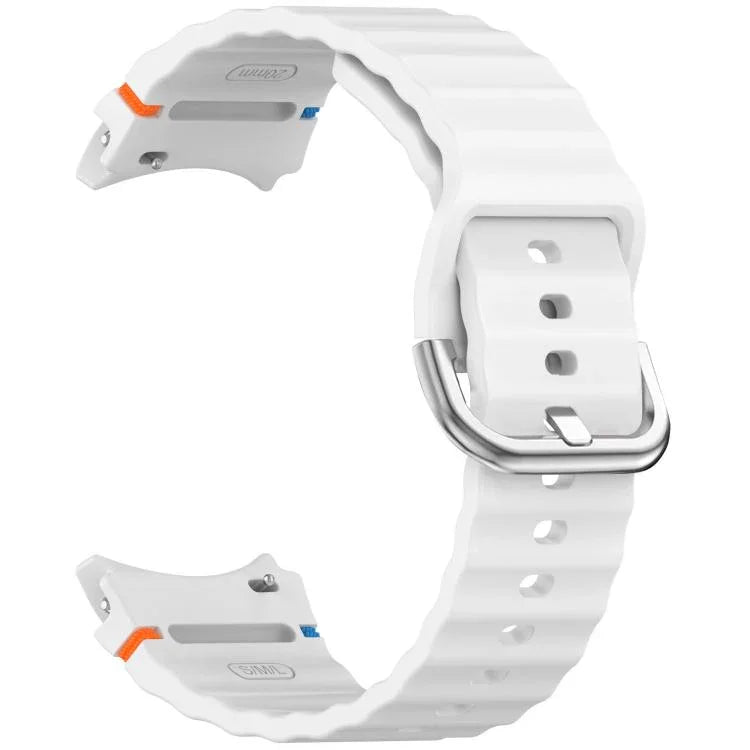 Dây đồng hồ silicone vân sóng khâu khóa bạc, Dành cho Samsung Galaxy Watch 7 40 / 44mm