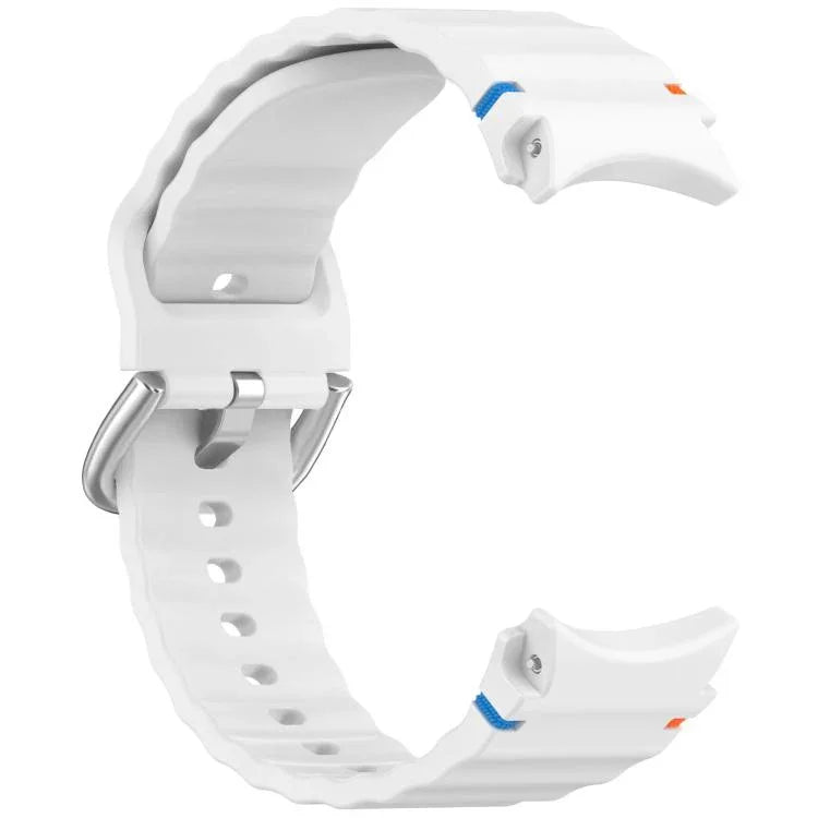 Dây đồng hồ silicone vân sóng khâu khóa bạc, Dành cho Samsung Galaxy Watch 7 40 / 44mm