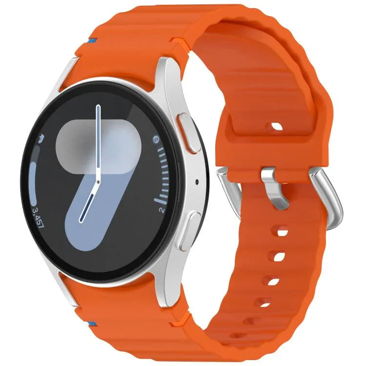 Dây đồng hồ silicone vân sóng khâu khóa bạc, Dành cho Samsung Galaxy Watch 7 40 / 44mm