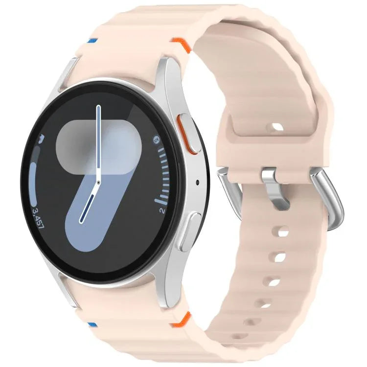 Dây đồng hồ silicone vân sóng khâu khóa bạc, Dành cho Samsung Galaxy Watch 7 40 / 44mm
