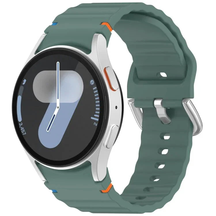 Dây đồng hồ silicone vân sóng khâu khóa bạc, Dành cho Samsung Galaxy Watch 7 40 / 44mm