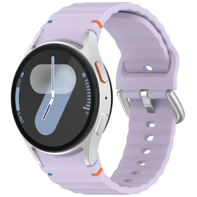 Dây đồng hồ silicone vân sóng khâu khóa bạc, Dành cho Samsung Galaxy Watch 7 40 / 44mm