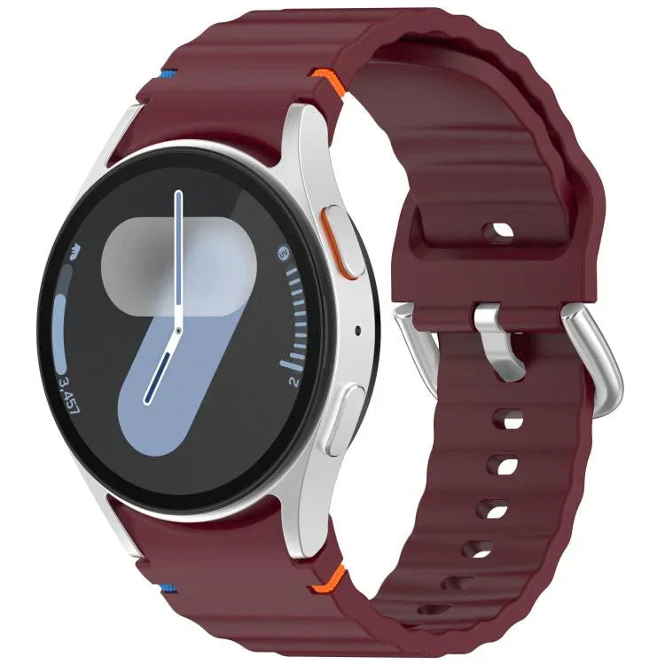 Dây đồng hồ silicone vân sóng khâu khóa bạc, Dành cho Samsung Galaxy Watch 7 40 / 44mm