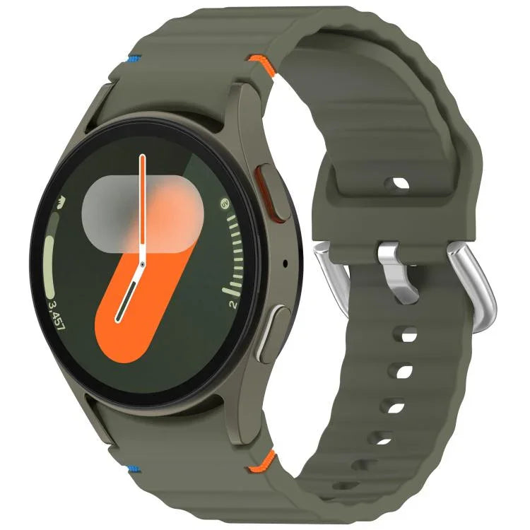 Dây đồng hồ silicone vân sóng khâu khóa bạc, Dành cho Samsung Galaxy Watch 7 40 / 44mm