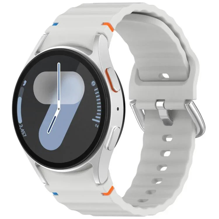 Dây đồng hồ silicone vân sóng khâu khóa bạc, Dành cho Samsung Galaxy Watch 7 40 / 44mm