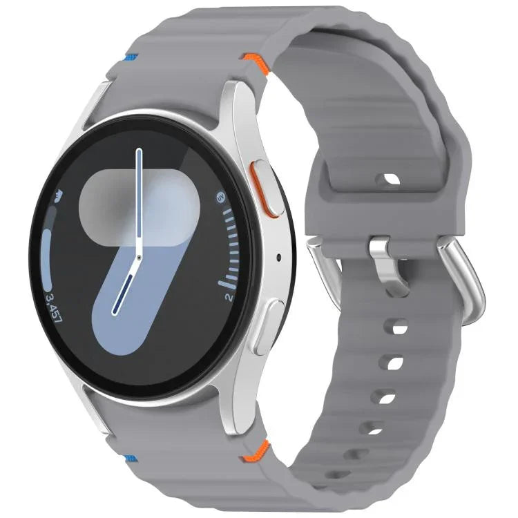 Dây đồng hồ silicone vân sóng khâu khóa bạc, Dành cho Samsung Galaxy Watch 7 40 / 44mm