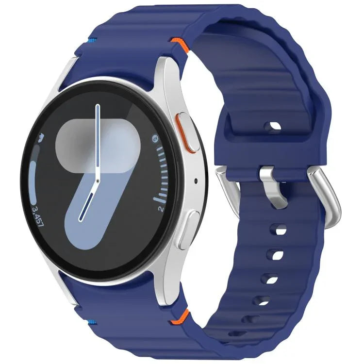 Dây đồng hồ silicone vân sóng khâu khóa bạc, Dành cho Samsung Galaxy Watch 7 40 / 44mm