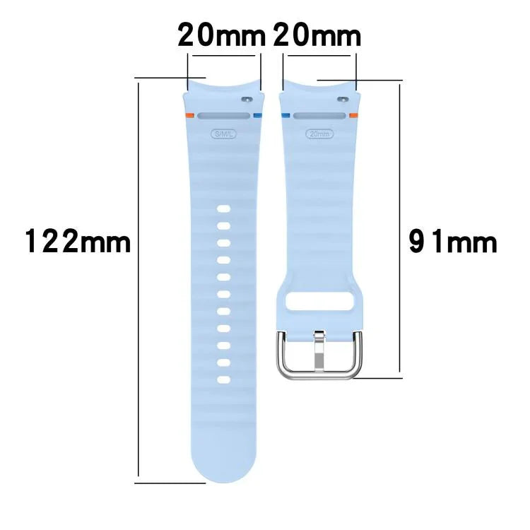Dây đồng hồ silicone vân sóng khâu khóa bạc, Dành cho Samsung Galaxy Watch 7 40 / 44mm