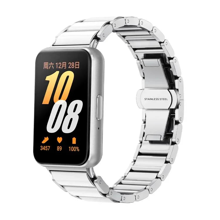 Dây đồng hồ kim loại trắng gốm khóa bướm, Dành cho Samsung Galaxy Fit 3