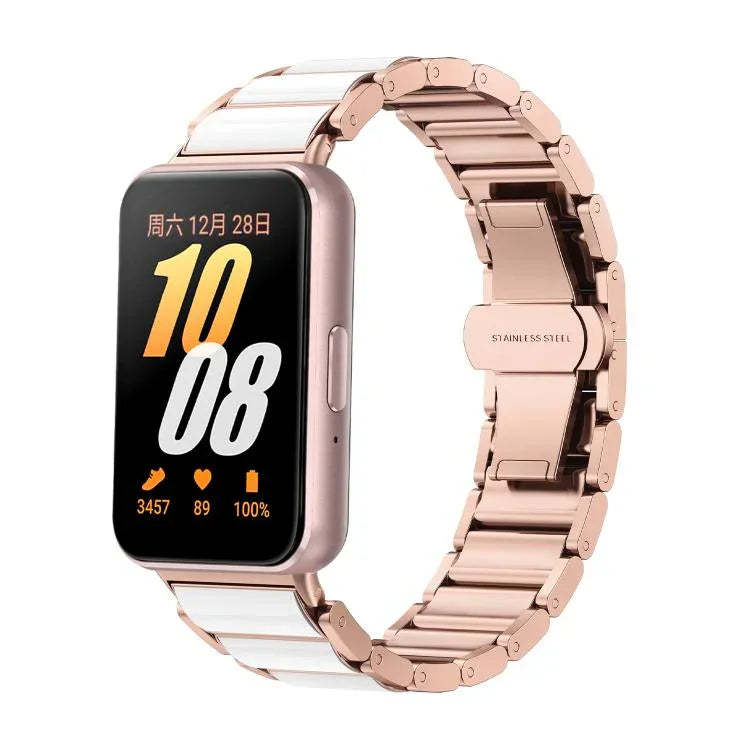 Dây đồng hồ kim loại trắng gốm khóa bướm, Dành cho Samsung Galaxy Fit 3