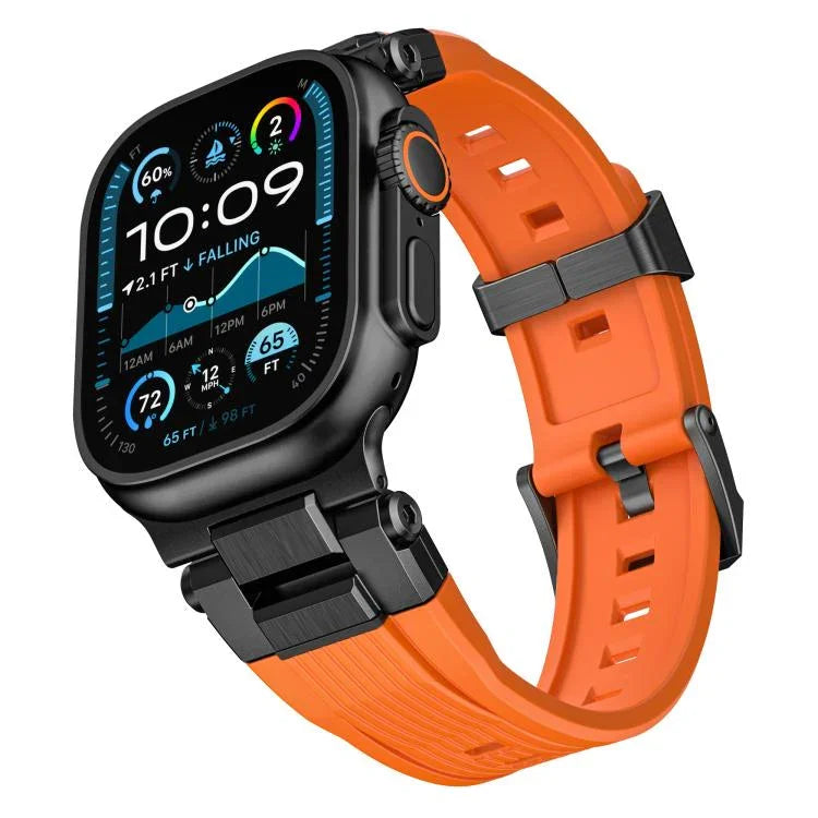 Dây đồng hồ TPU vân dọc kết nối thép không gỉ, dành cho Apple Watch 46mm / 49mm / 45mm / 44mm