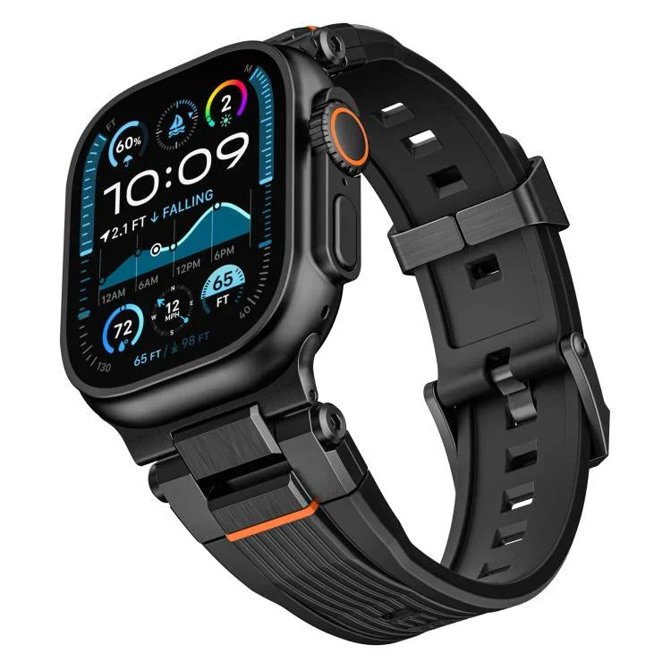 Dây đồng hồ TPU vân dọc kết nối thép không gỉ, dành cho Apple Watch 46mm / 49mm / 45mm / 44mm