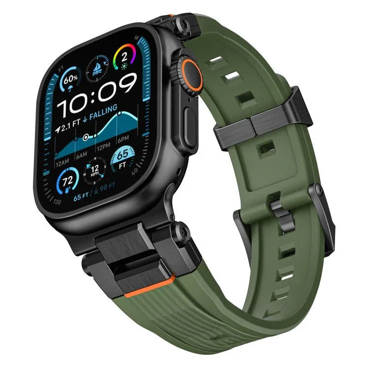 Dây đồng hồ TPU vân dọc kết nối thép không gỉ, dành cho Apple Watch 46mm / 49mm / 45mm / 44mm