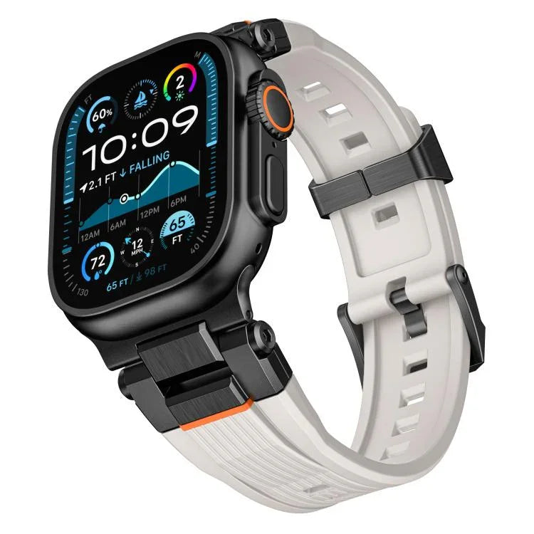 Dây đồng hồ TPU vân dọc kết nối thép không gỉ, dành cho Apple Watch 46mm / 49mm / 45mm / 44mm
