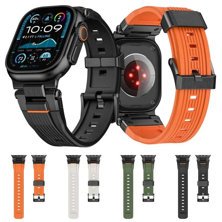 Dây đồng hồ TPU vân dọc kết nối thép không gỉ, dành cho Apple Watch 46mm / 49mm / 45mm / 44mm