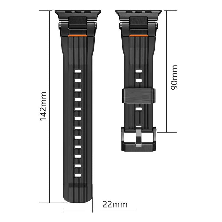 Dây đồng hồ TPU vân dọc kết nối thép không gỉ, dành cho Apple Watch 46mm / 49mm / 45mm / 44mm