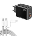 Sạc PD41 GaN PD 45W + USB với cáp dữ liệu USB-C to USB-C / 8 Pin cho iPhone, phích cắm EU, phích cắm EU