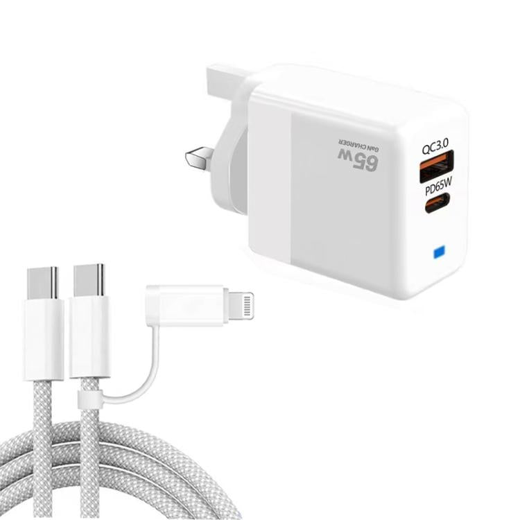 Sạc PD41 GaN PD 45W + USB với cáp dữ liệu USB-C to USB-C / 8 Pin cho iPhone, phích cắm UK, phích cắm UK