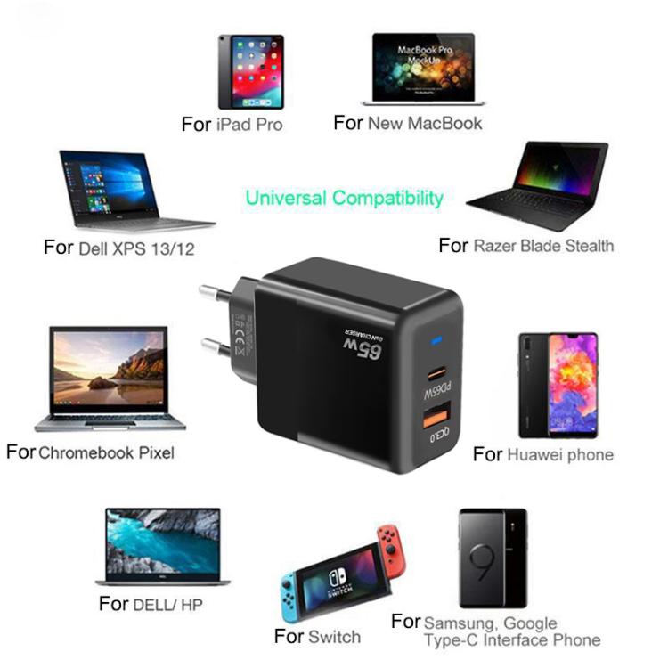Sạc PD41 GaN PD 45W + USB với cáp dữ liệu Type-C to Type-C, phích cắm EU, phích cắm EU