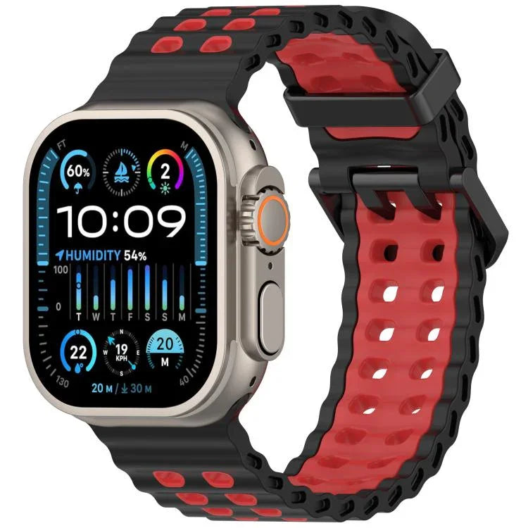 Dây đồng hồ silicone hai màu lỗ đôi đại dương, Dành cho Apple Watch 46mm / 49mm / 45mm / 44mm