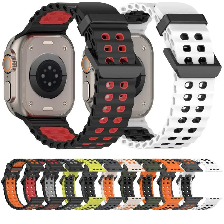 Dây đồng hồ silicone hai màu lỗ đôi đại dương, Dành cho Apple Watch 46mm / 49mm / 45mm / 44mm